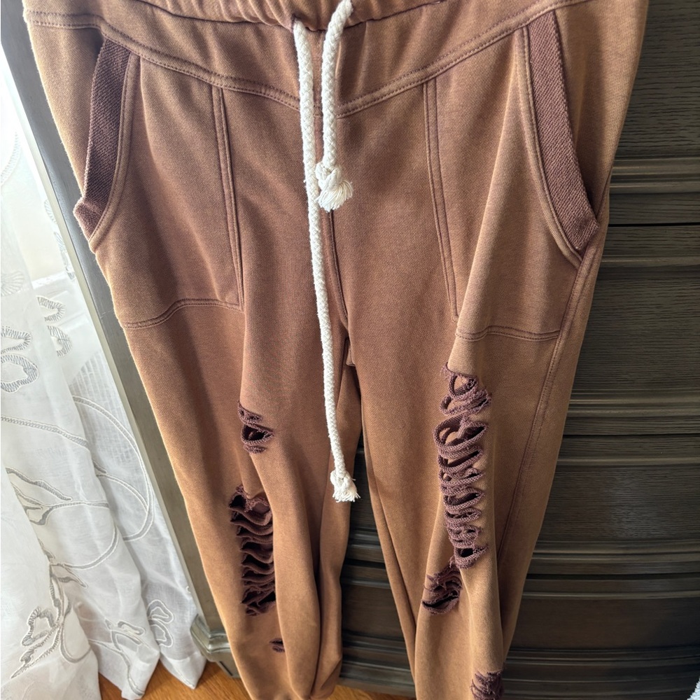 Brown Distressed pol womens Joggers